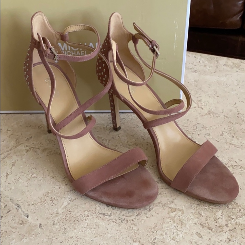 Michael Kors Studded Suede Sandal, Dusty Rose, 9.5